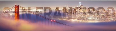 Skyline von San Francisco mit der Golden Gate Bridge, 80x20 cm